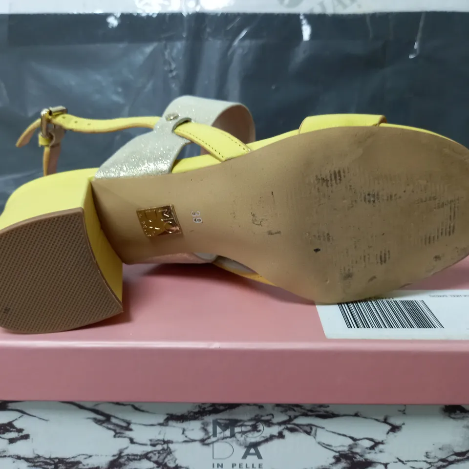 MODA IN PELLE LODRANA YELLOW LEATHER OPEN TOE HIGH HEELS - SIZE 6 