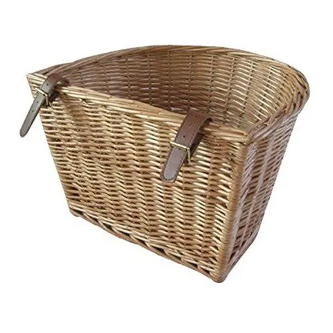 BOXED DISPLAY4TOP HANDMADE RETRO WHITE WICKER BICYCLE BASKET WITH BROWN LEATHER STRAPS