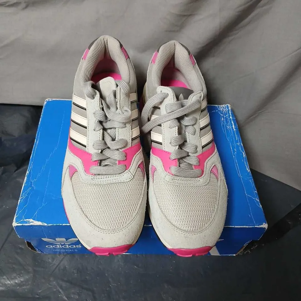 ADIDAS RUNNING SNEAKERS – GREY WITH PINK ACCENTS, UK 8 (US 8.5 / EU 42)