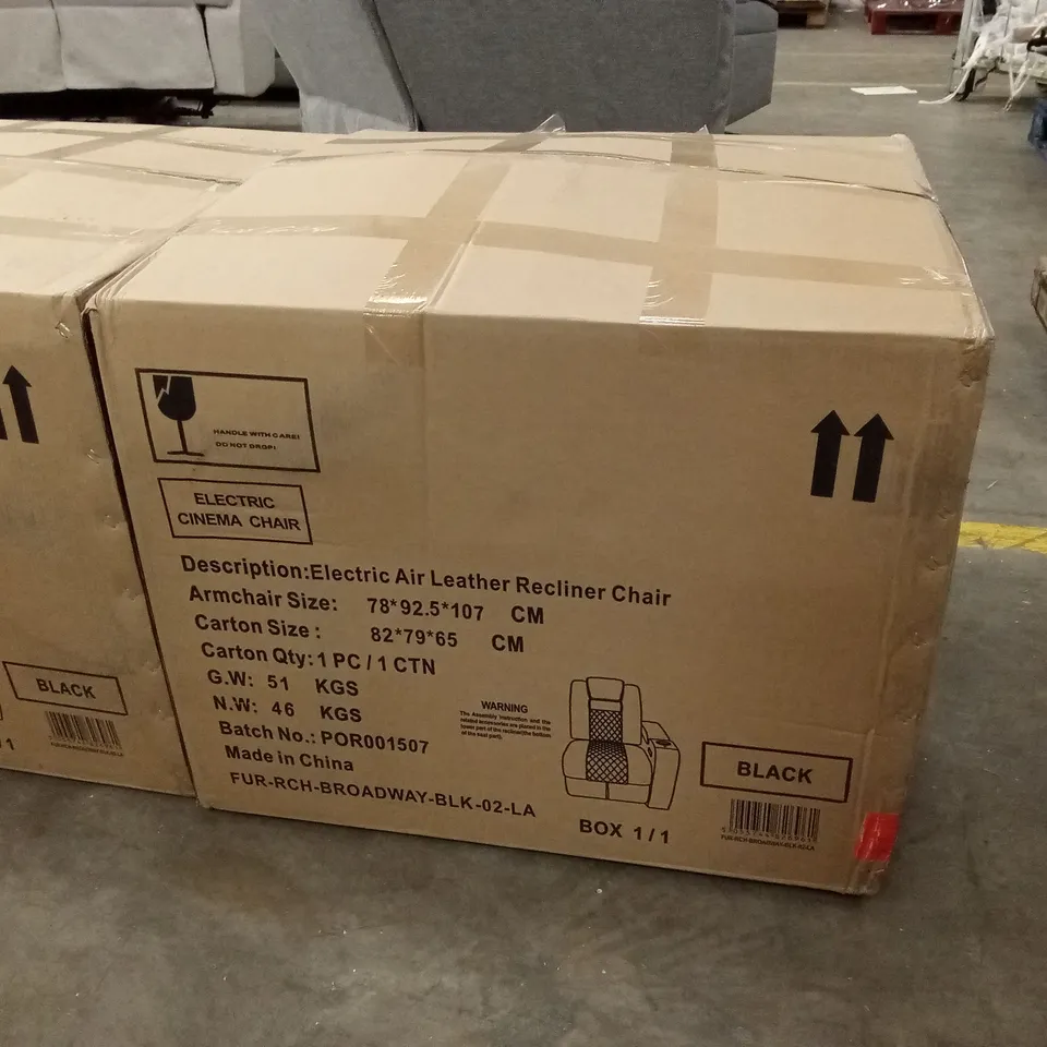 BOXED ELECTRIC AIR LEATHER RECLINER CHAIR - BLACK // SOFA PIECE (1 BOX)