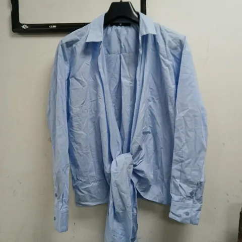 STRIPE TIE SIDE COTTON SHIRT - BLUE - SIZE 12
