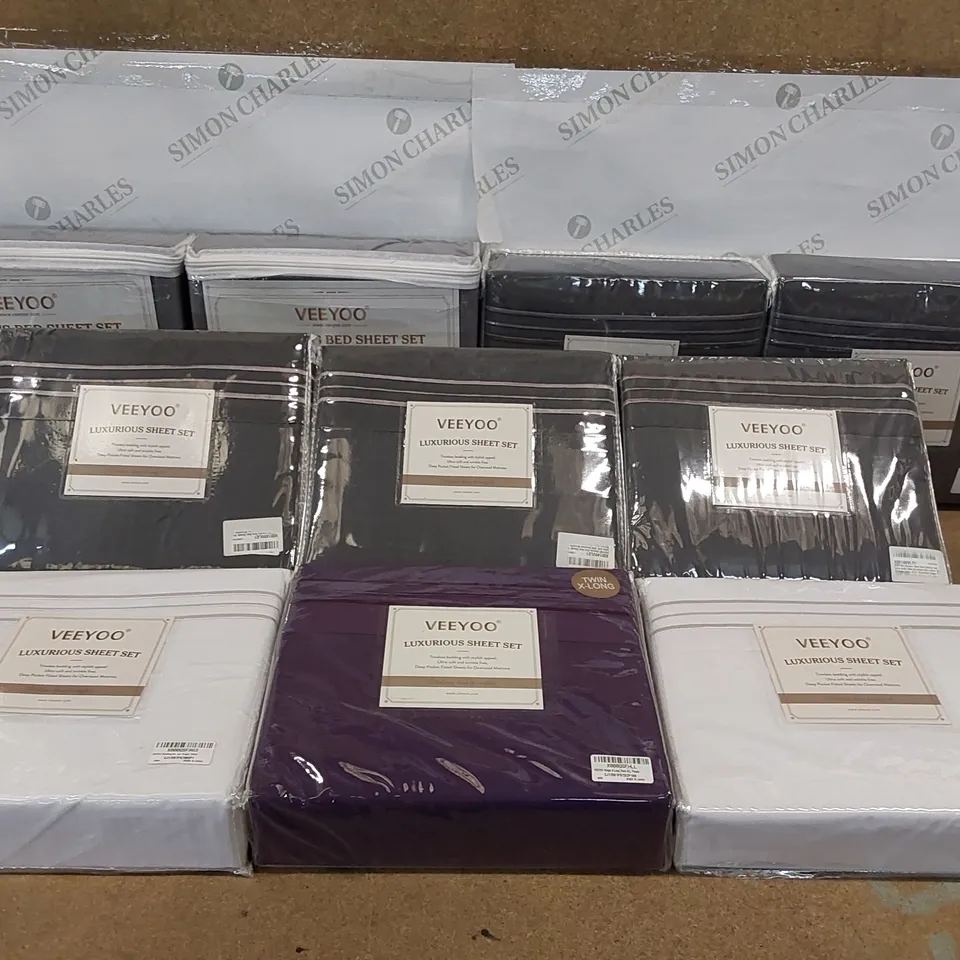 BOX OF 10X VEEYOO LUXURIOUS BED SHEET SETS - SIZES AND COLOURS VARY (1 BOX)