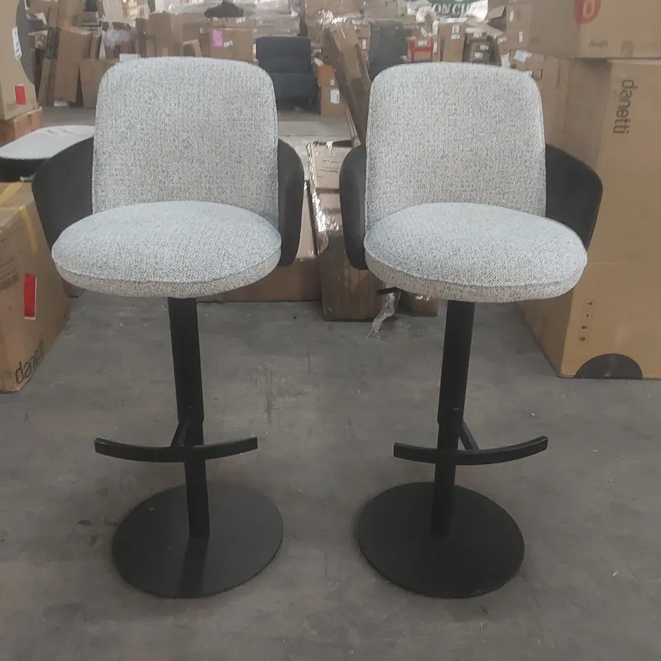 SET OF 2 DANETTI FABRIC AND VELVET GAS LIFT BAR STOOLS