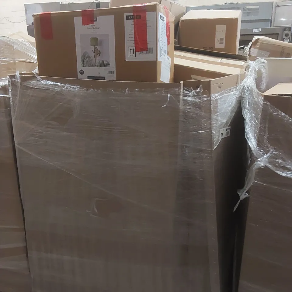 PALLET TO CONTAIN A VERY LARGE QUANTITY OF DESIGNER INDOOR LIGHTING PRODUCTS TO INCLUDE: TABLE LAMP, WALL LIGHTS, CEILING LIGHTS ECT