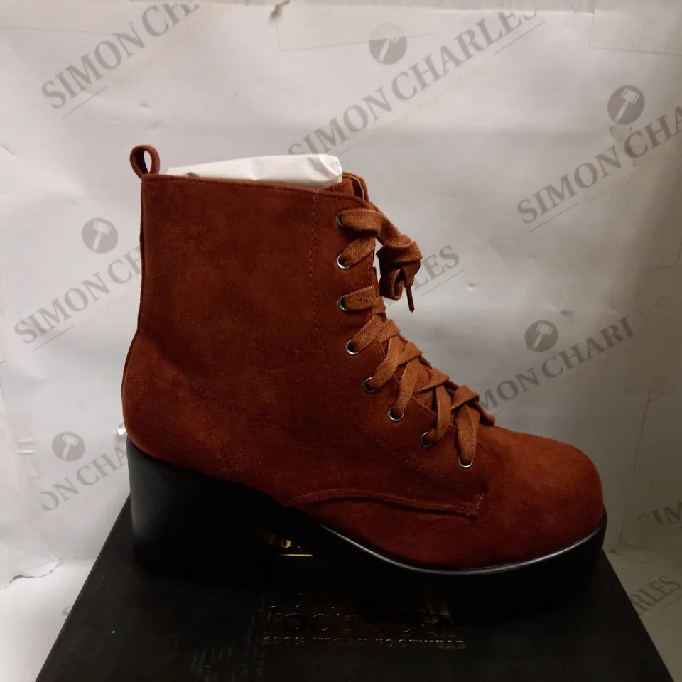 KOI VEGAN THE SIENNA RUST SUEDE BOOTS - SIZE 8