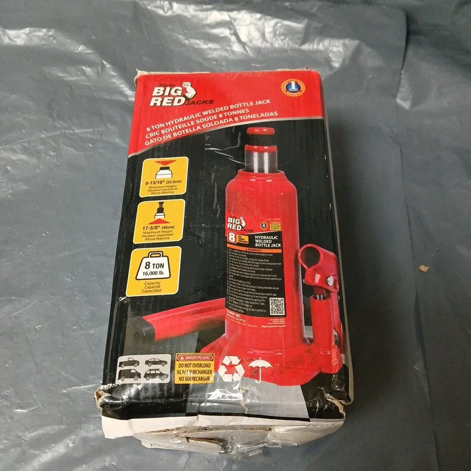 8-TON HYDRAULIC WELDED BOTTLE JACK – RED (BIG RED JACKS)