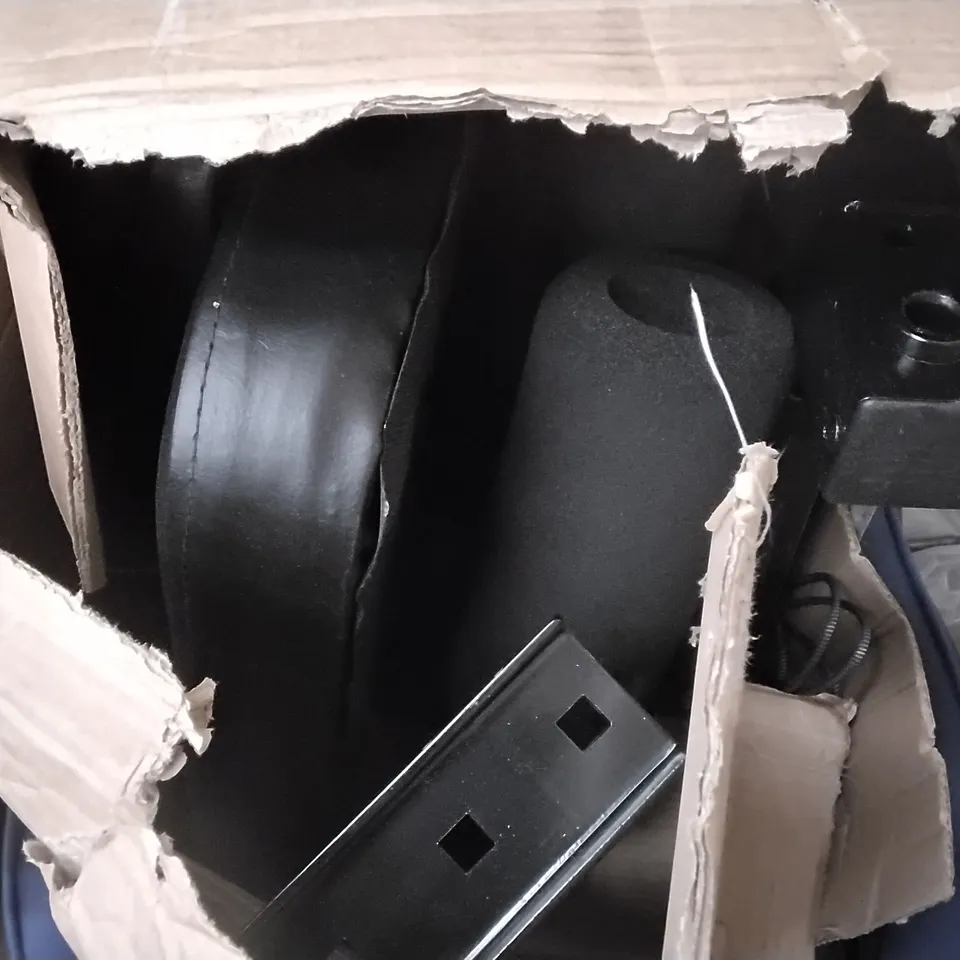 BOX OF BLACK METAL AND LEATHER WORKOUT FURNITURE PARTS