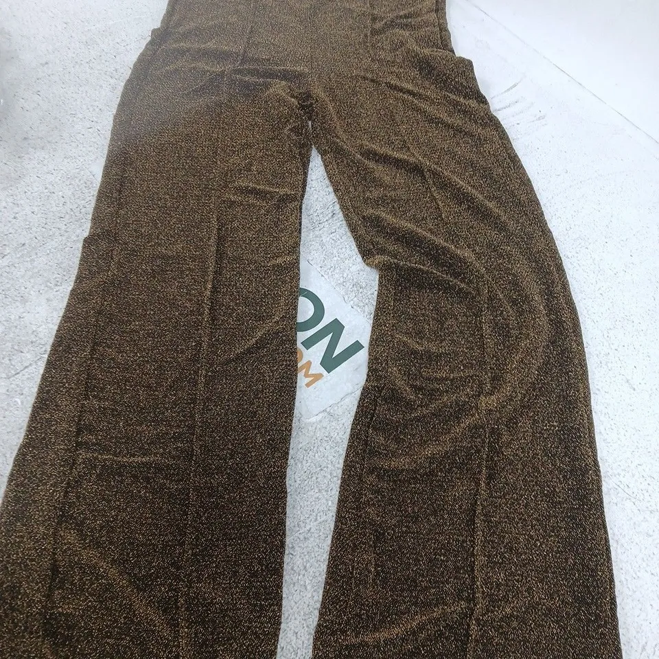& MAISI - WOMEN'S GLITTERY BROWN WIDE-LEG TROUSERS WITH GOLD SPECKLE – BRAND TAG VISIBLE