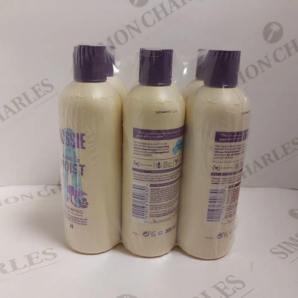 BOX OF APPROX 6 AUSSIE MIRACLE MOIST SHAMPOO - 6X300ML