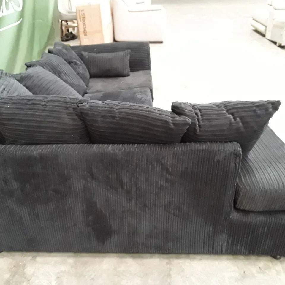 QUALITY DESIGNER DUVERNAY CORNER SOFA - BLACK JUMBO CORD FABRIC 