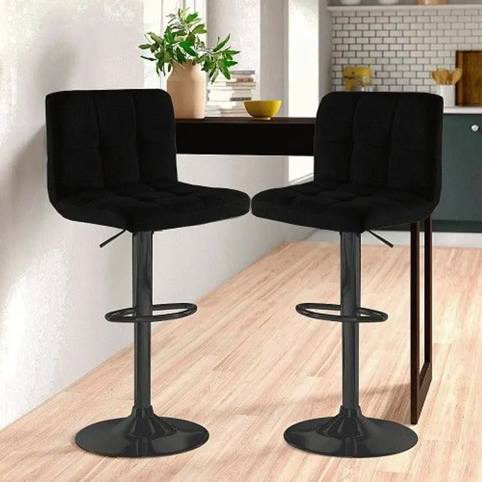 BOXED SET OF 2 FABRIC UPHOLSTERED BAR STOOLS - BLACK (1 BOX)