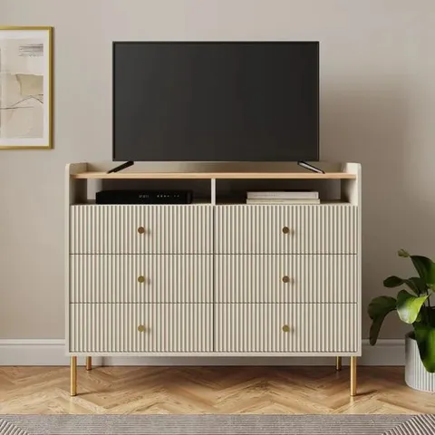 BOXED GEORGI 6 DRAWER TV CHEST, NATURAL (2 BOXES)