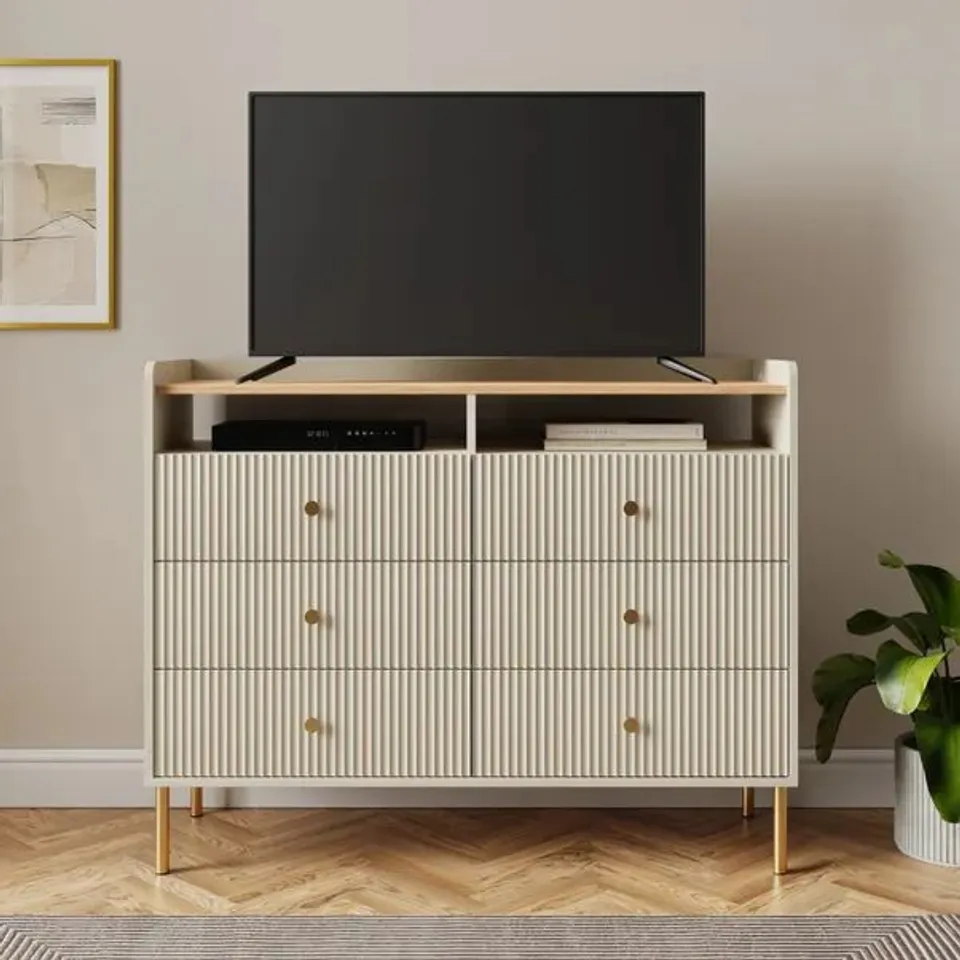 BOXED GEORGI 6 DRAWER TV CHEST, NATURAL (2 BOXES)