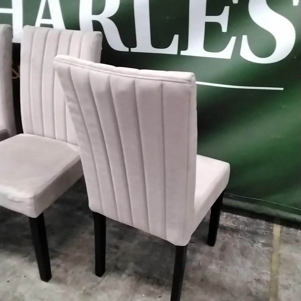 SET OF 6 DESIGNER SALISBURY DINING CHAIRS IN CLASSIC CHAMPAGNE VELVET AND BLACK SOLID HARDWOOD LEGS