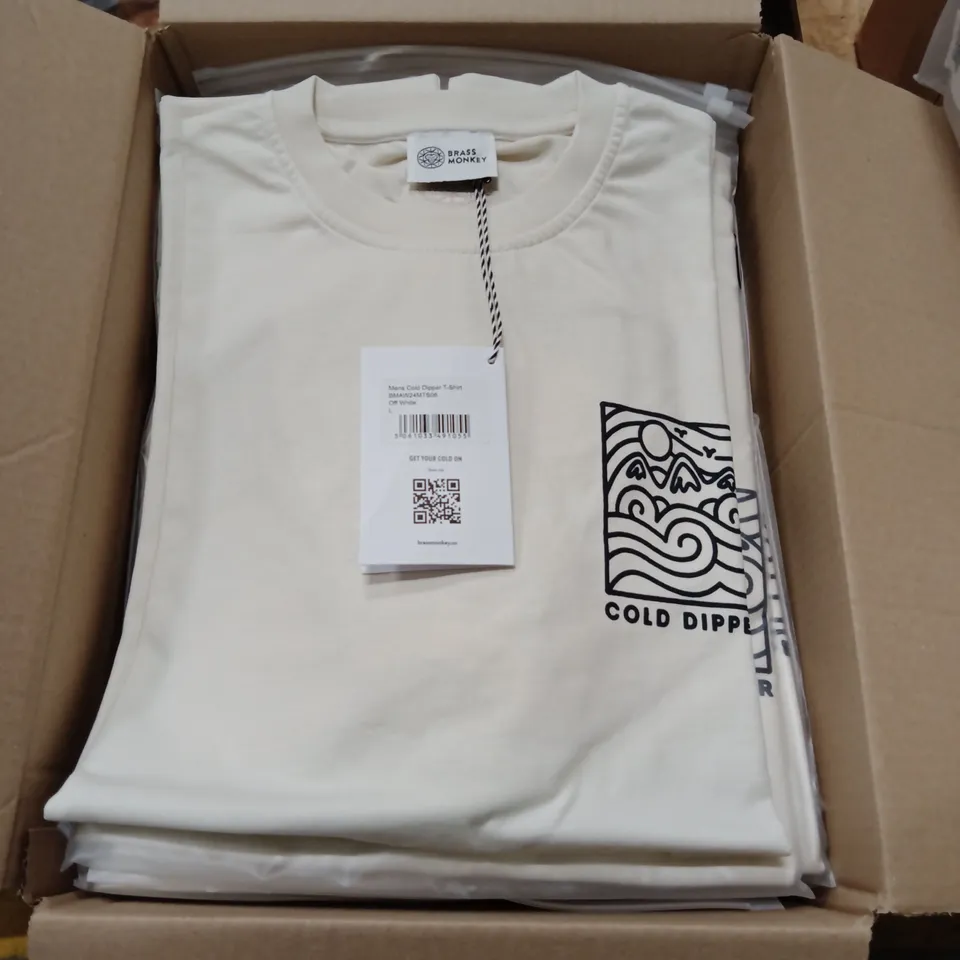 BOX OF APPROXIMATELY 22 X BRAND NEW BRASS MONKEY MENS T-SHIRT - BMAW24MTS06 -OFF WHITE // SIZE: L