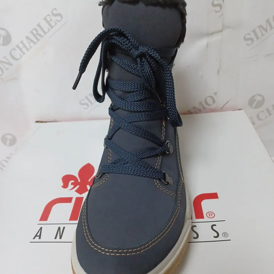 BOXED RIEKER WATER RESISTANT WARM HIKER BOOTS, NAVY - SIZE 5