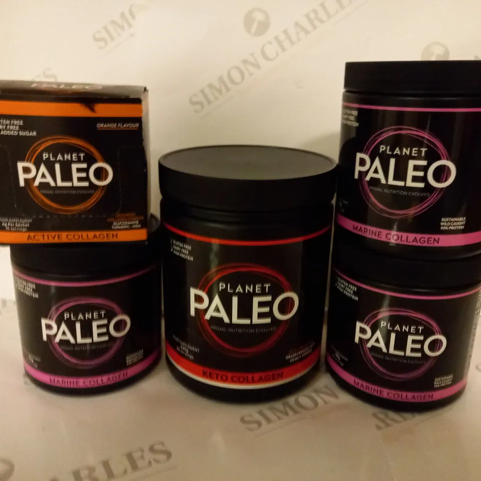BOX OF APPROX 5 PLANET PALEO ITEMS INCLUDING KETO COLLAGEN (440G), MARINE COLLAGEN (195G) AND ACTIVE COLLAGEN SACHETS