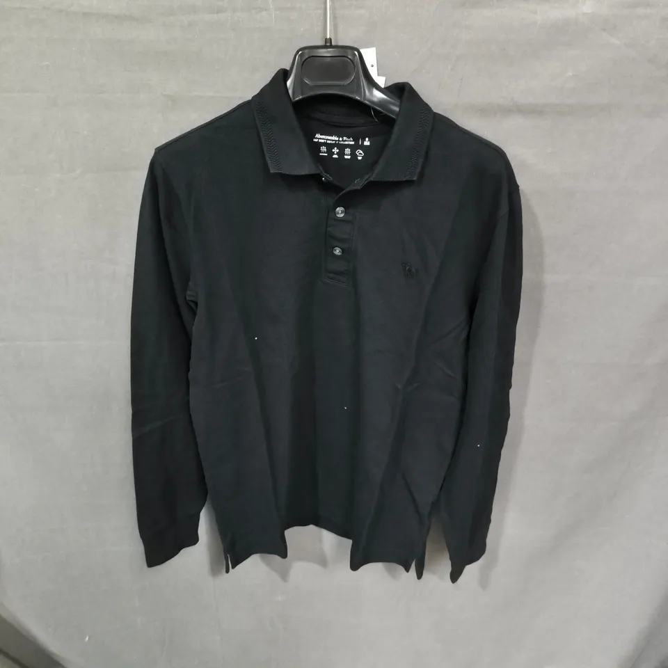 ABERCROMBIE & FITCH BLACK LONG-SLEEVE POLO SHIRT – MEN'S, SIZE S (A&F DON'T SWEAT IT COLLECTION)