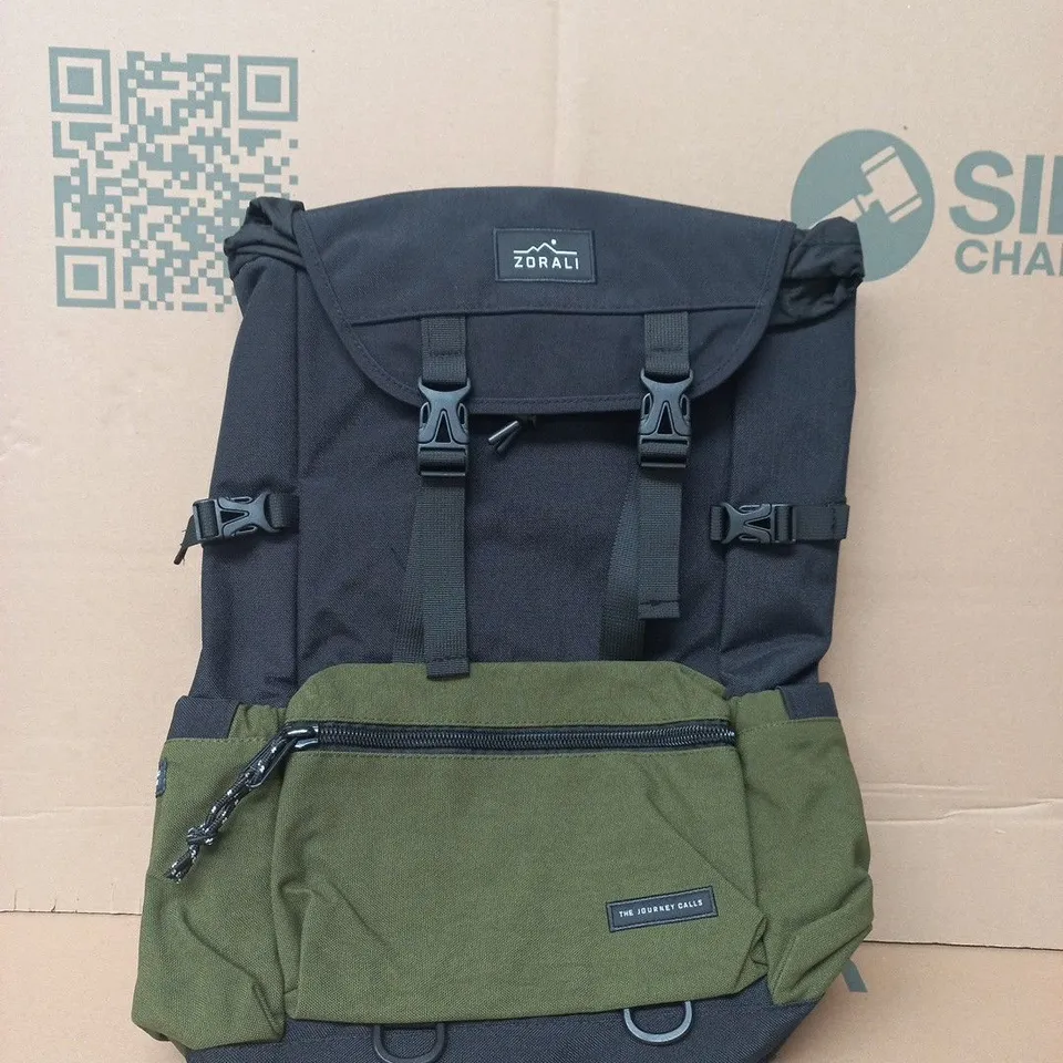ZORALI BACKPACK WITH OLIVE FRONT POCKET – BLACK & OLIVE DAYPACK