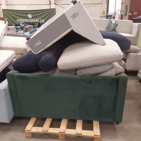 PALLET OF ASSORTED INCOMPLETE SOFA BED PARTS, PIECES AND CUSHIONS