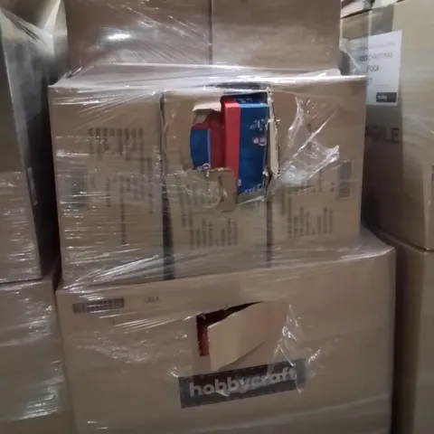 PALLET CONTAINING A LARGE QUANTITY OF ASSORTED CHRISTMAS DECORATIONS AND PRODUCTS TO INCLUDE;CHRISTMAS GIFT BOX,BOTTLE BRUSH LED TREE,PAPER PLATES