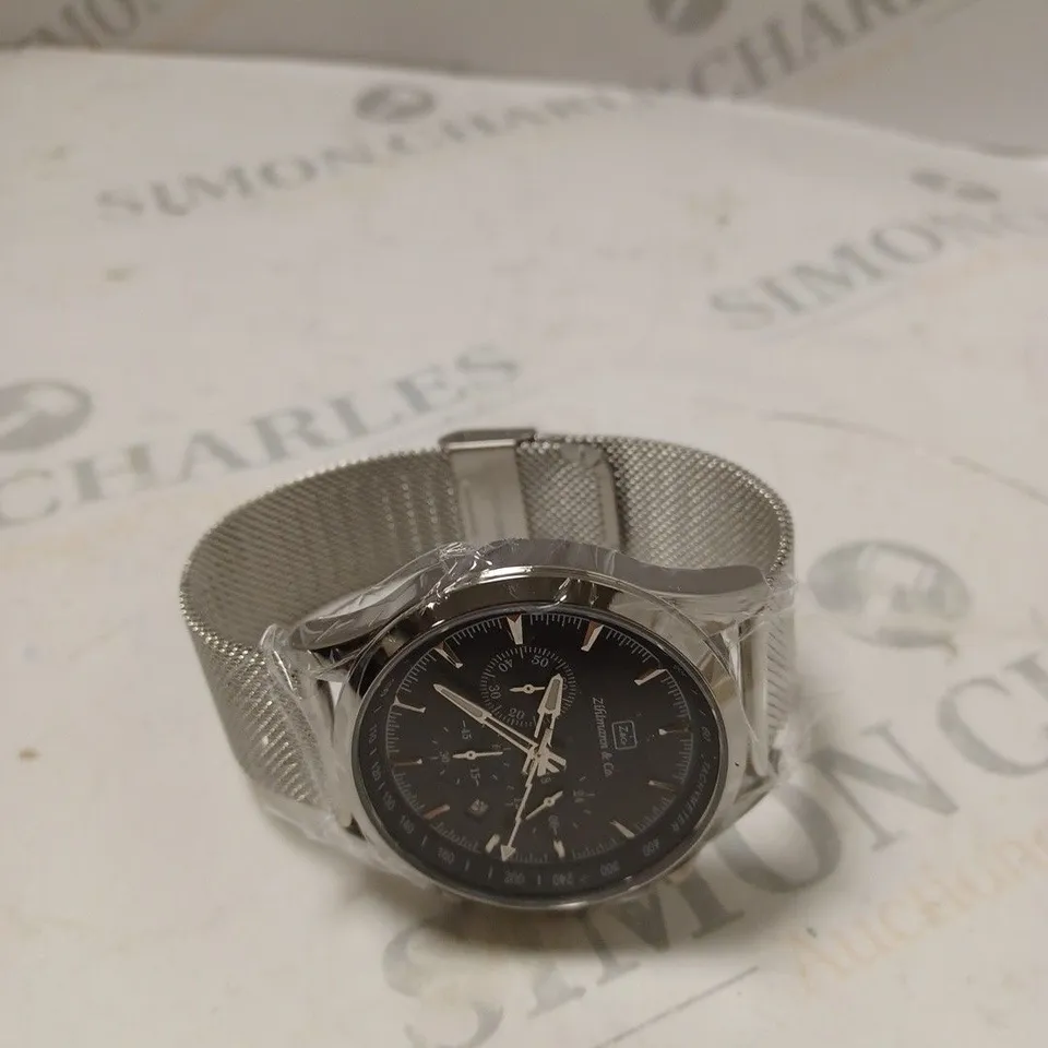 MEN’S ZIHLMANN & CO CHRONOGRAPH WATCH – MODEL ZC70 – SILVER COLOUR CASE – BLACK DIAL WITH SUB DIALS – 3ATM WATER RESISTANT – STAINLESS STEEL STRAP