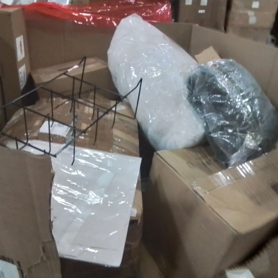 PALLET OF ASSORTED HOUSEHOLD GOODS AND PRODUCTS TO INCLUDE;BLIND,GRAB UP BAR,PARALLETTES BAR