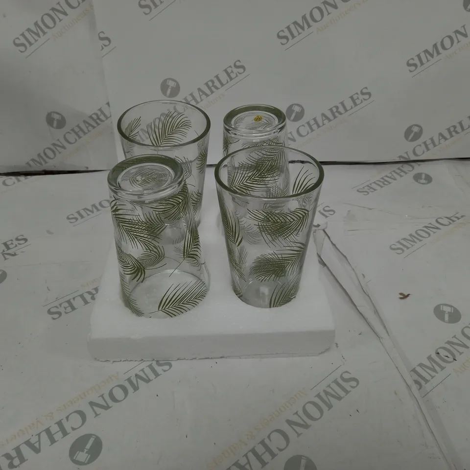 SET OF 4 LEAF DETAILED GLASSES 