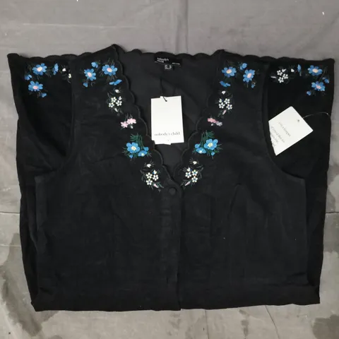 NOBODY'S CHILD LEONE PINAFORE EMBROIDERED MINI DRESS IN BLACK SIZE UK 10