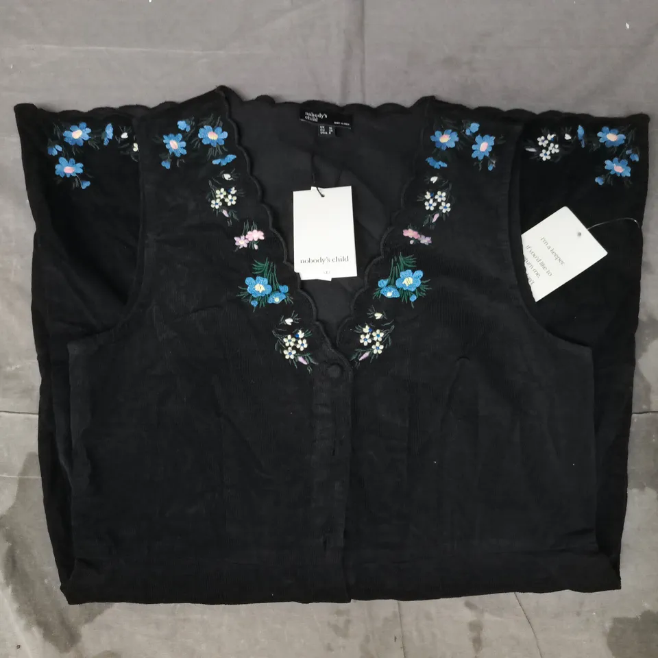 NOBODY'S CHILD LEONE PINAFORE EMBROIDERED MINI DRESS IN BLACK SIZE UK 10