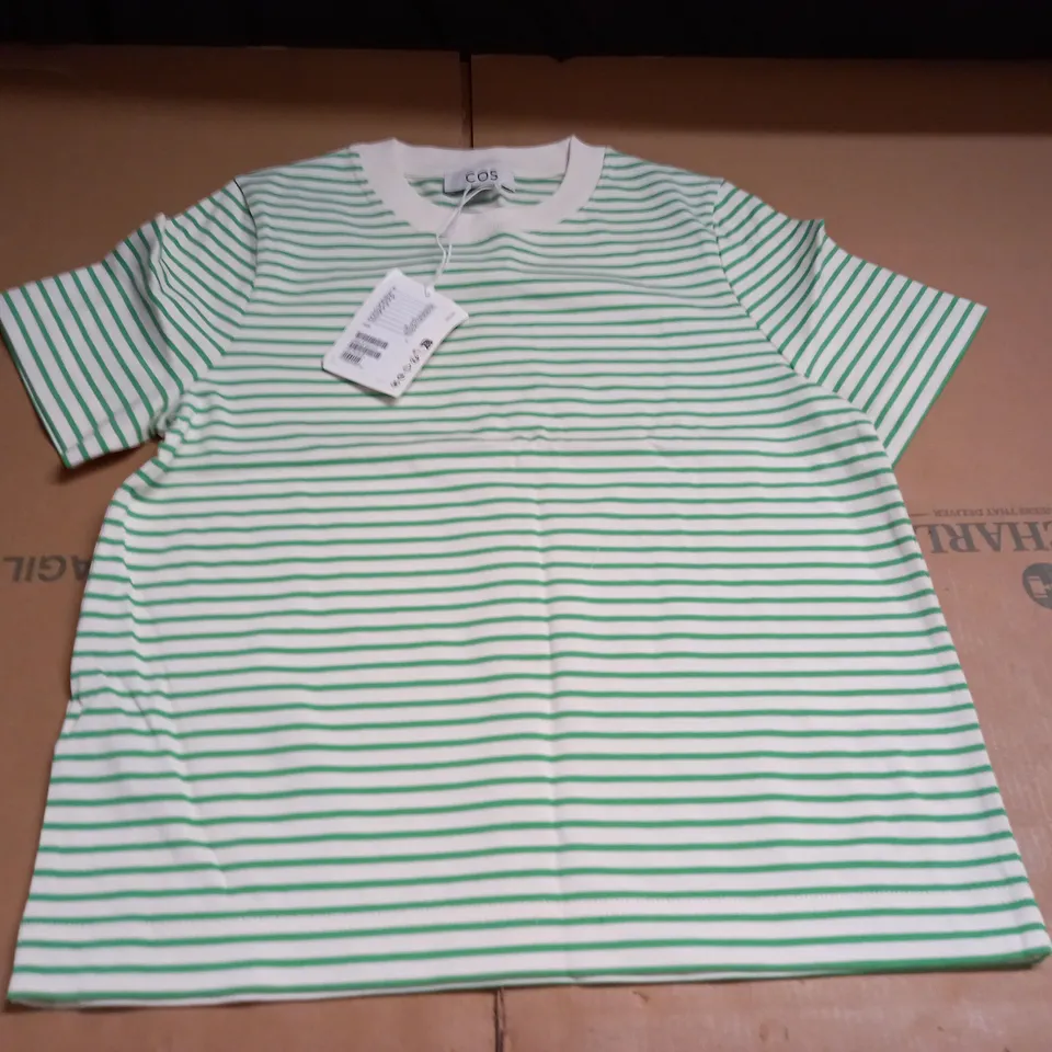 COS GREEN/WHITE STRIPED T-SHIRTS - EUR S