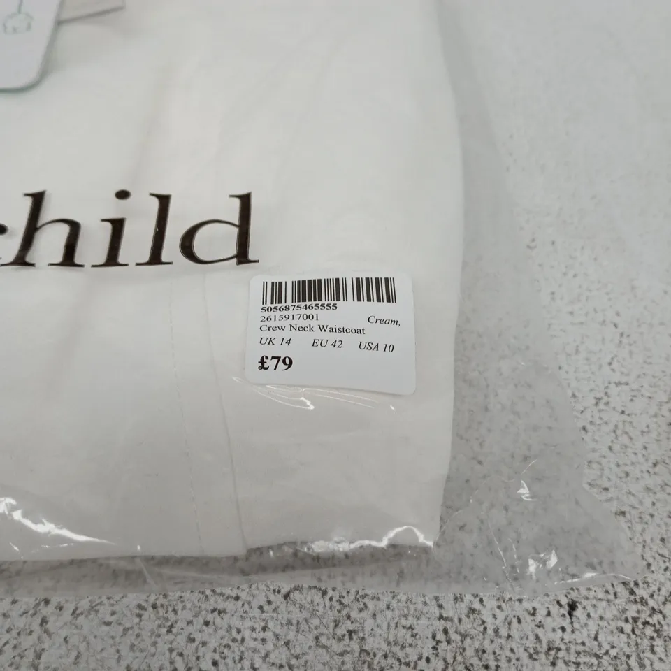 NOBODYS CHILD CREAM CREW NECK WAISTCOAT UK 14