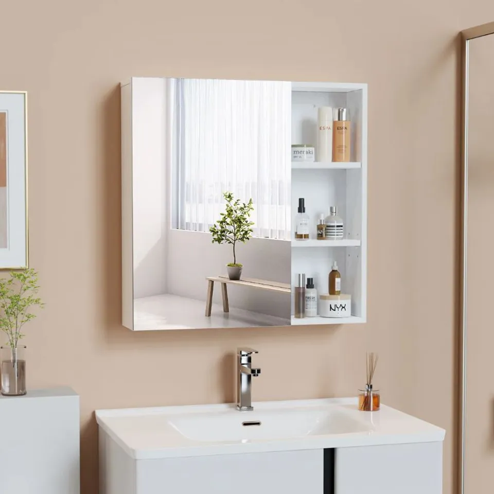 BOXED RAYYANA 65mm W 65mm H WALL MOUNTED REQUIRED FRAMED MEDICINE CABINET MIRROR - WHITE (1 BOX)