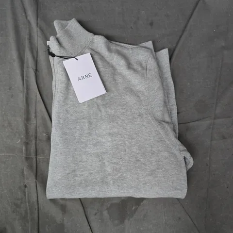 ARNE COTTON KNITTED HALF ZIP FUNNEL NECK JUMPER IN GREY SIZE XL