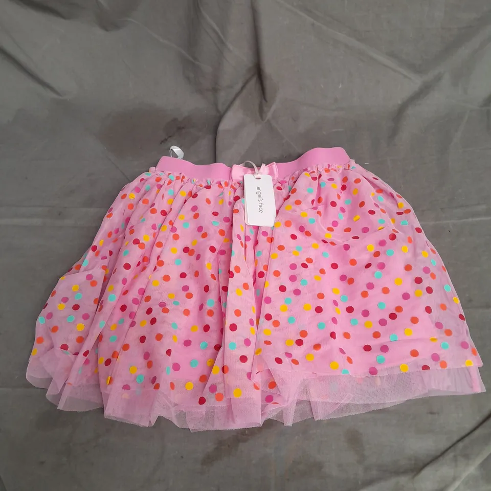 ANGELS FACE ERIKA MULTI SPOTTED SKIRT IN ROSE SIZE 10-11