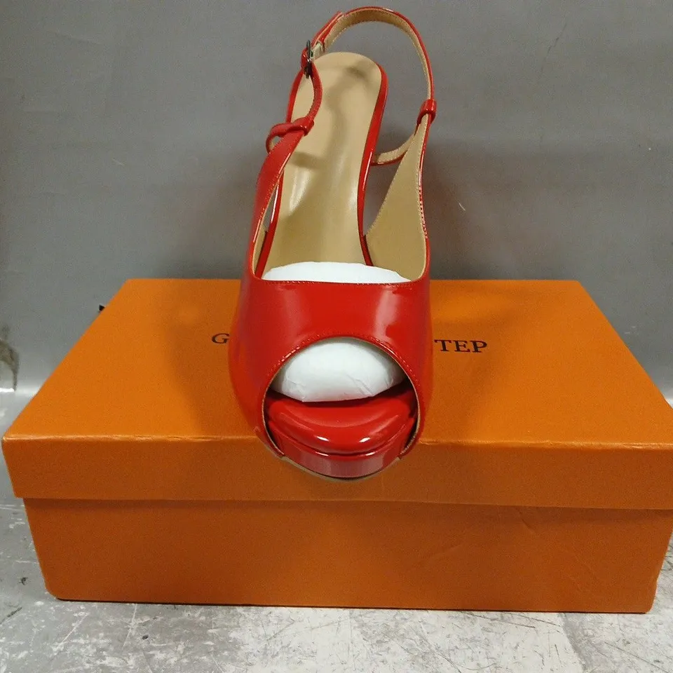 BOXED PAIR OF UNBRANDED PEEP TOE STILETTO HEEL SANDALS IN RED SIZE EU 43