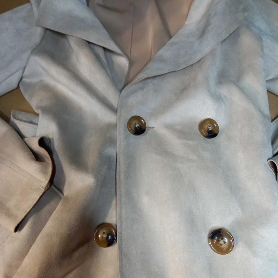 NEWLOOK BEIGE FAUX SUEDE BUTTON DETAILED TRENCH COAT - SIZE 6