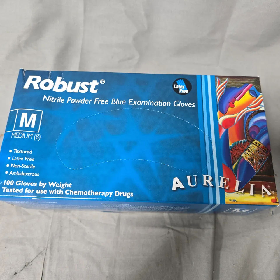 ROBUST NITRILE POWDER FREE BLUE EXAMINATION GLOVES – MEDIUM (100 GLOVES) (VERIFY BRAND)