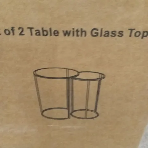 BOXED BOURTON METAL ROUND NEST OF 2 TABLES WITH GLASS TOP AND BLACK FRAME (1 BOX)