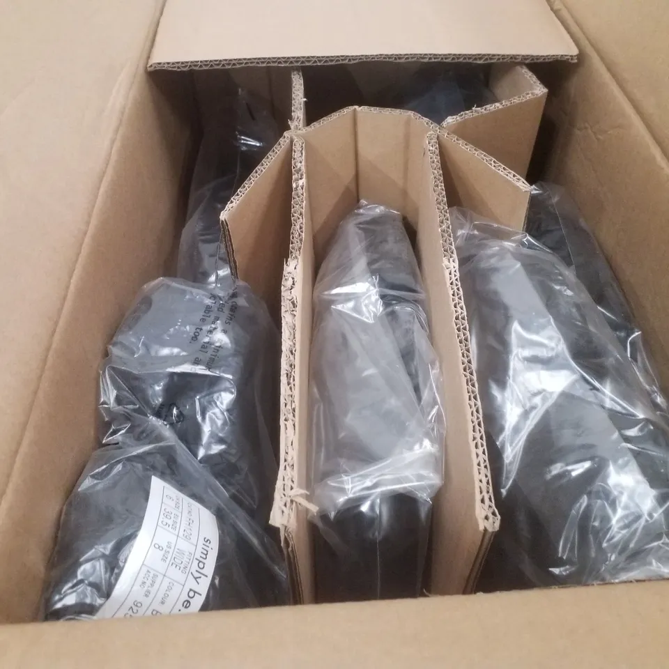 BOX CONTAINING APPROXIMATELY 6 PAIRS OF BRAND NEW SIMPLY BE BLACK PHOEBE WIDE SANDALS - SIZE 6