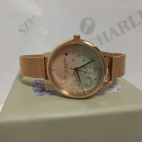 OLIVIA BURTON STAINLESS STEEL MESH RAINBOW ROSE GOLD LADIES WATCH