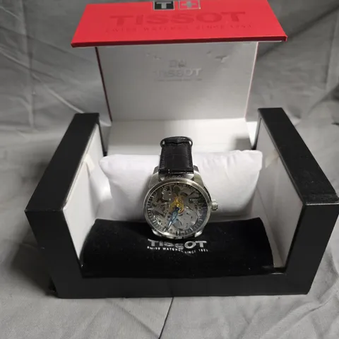 TISSOT SKELETON DIAL WRISTWATCH WITH BLACK LEATHER STRAP