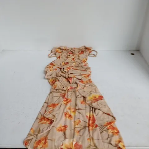 CLUB LONDON FLORAL MAXI DRESS β BEIGE WITH ORANGE FLOWERS, UK 6