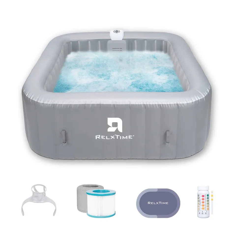 BOXED RELXTIME 6 PERSON 130-JET PVC SQUARE INFLATABLE HOT TUB (1 BOX)