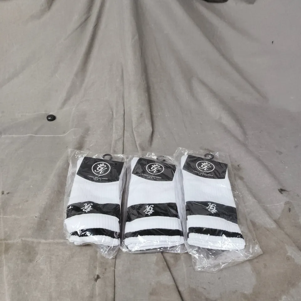 3 X GYM KING WHITE/BLACK SOCKS UK 3 - 7