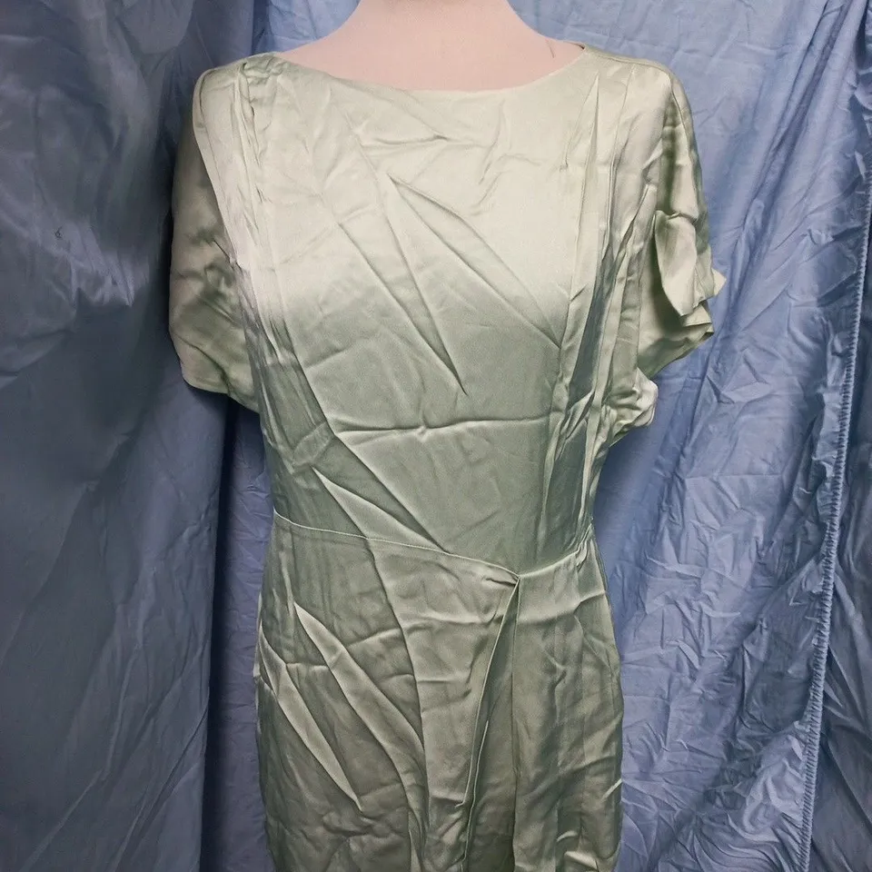 JIGSAW CAP SLEEVE SATIN DRESS – PALE GREEN, UK 12
