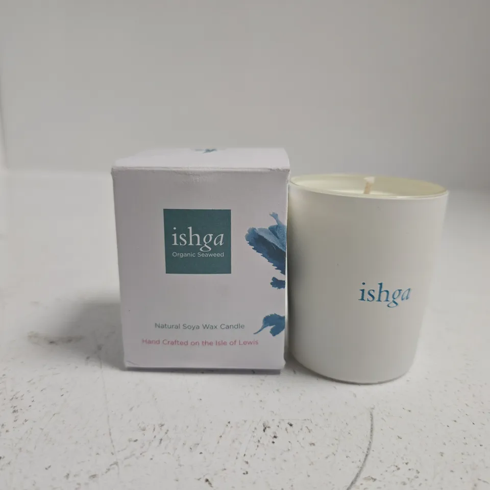 ISHGA ORGANIC SEAWEED CANDLE – NATURAL SOYA WAX, WHITE JAR (BOXED)
