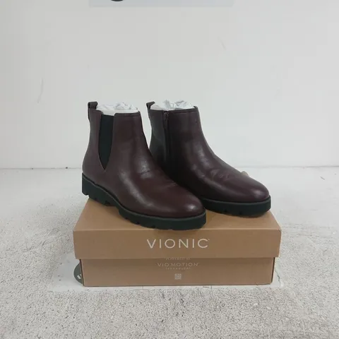 VIONIC LEATHER ANKLE BOOTS β UK 5.5 (US 7.5), BROWN/BURGUNDY, WOMEN'S