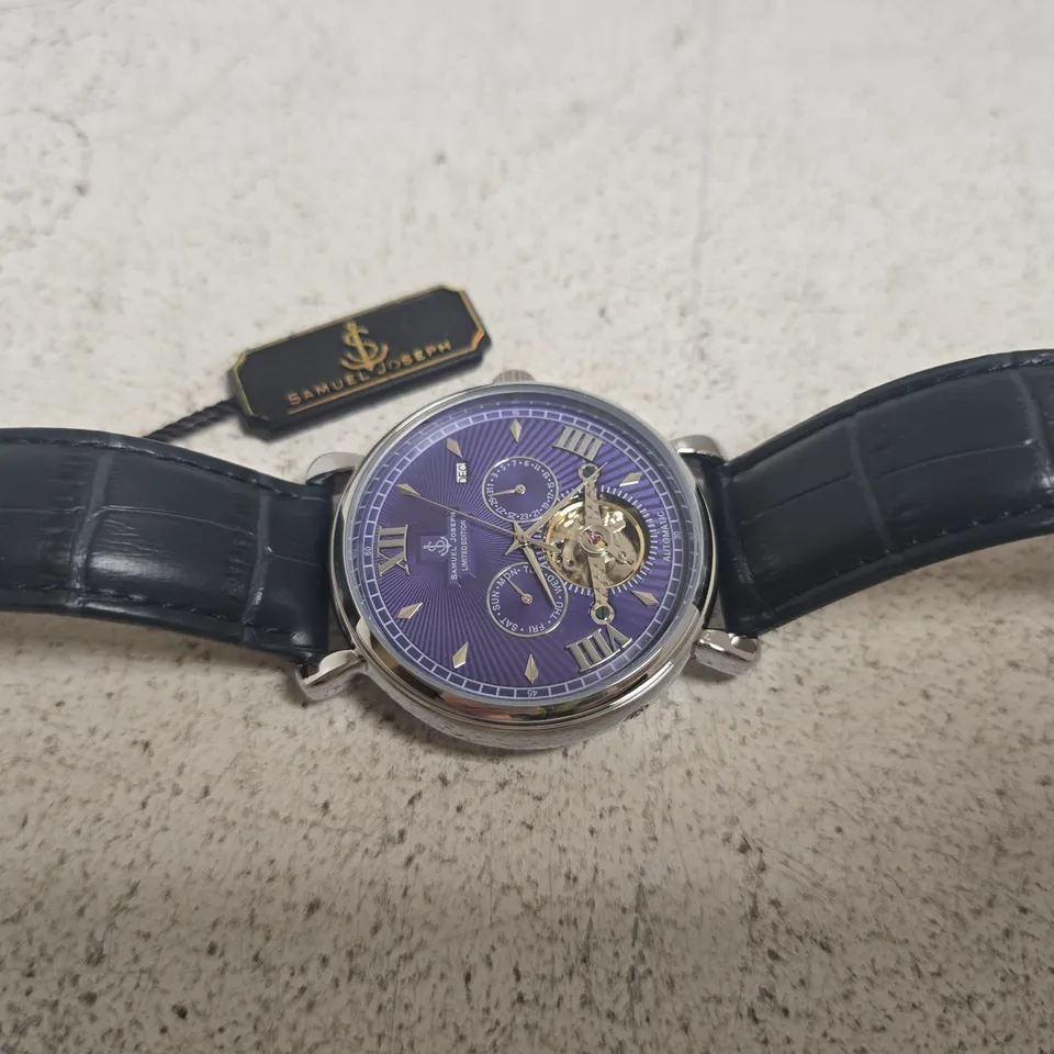 SAMUEL JOSEPH AUTOMATIC LIMITED WATCH IN SILVER/BLUE