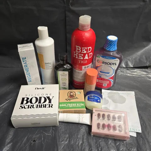 APPROXIMATEY 20 ASSORTED HEALTH AND BEAUTY PRODUCTS TO INCLUDE - CORSODYL MOUTHWASH - DR SQUATCH SOAP - NATURE SPELL ROSEMARY HAIR OIL - ETC